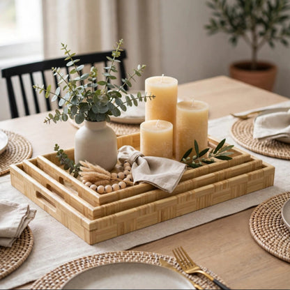 3Pcs Multifunctional Bamboo Food serving Trays