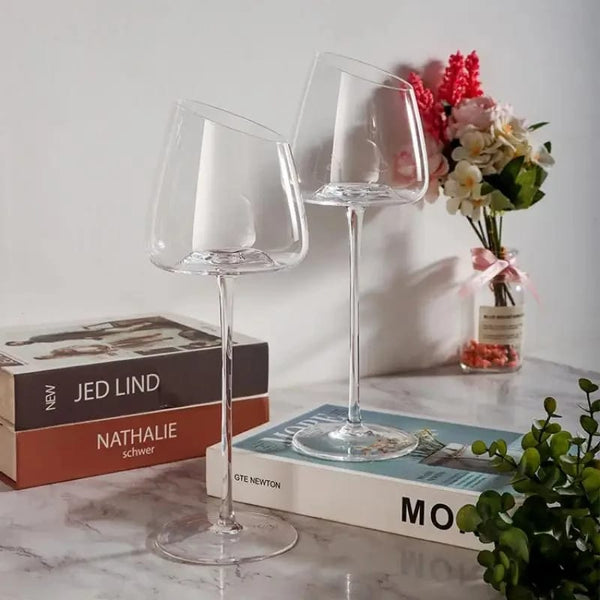 A pair slanted rim wine glass set