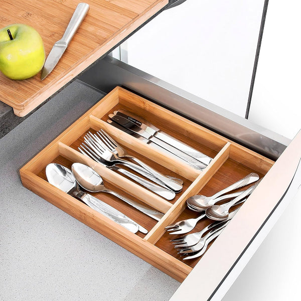 Bamboo cutlery tray organizer