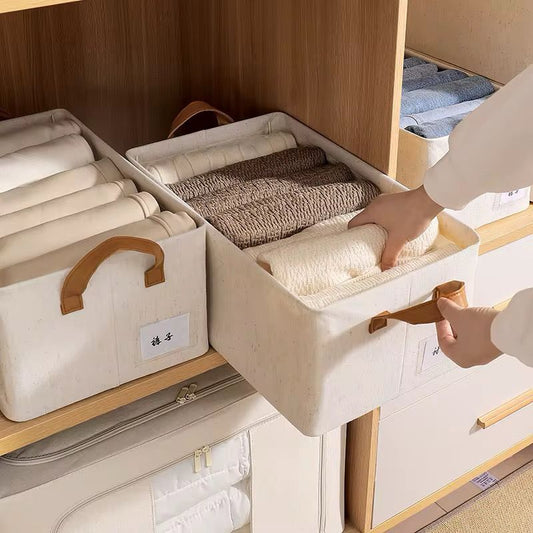 Steel frame support basket/garment organizer with leather handle