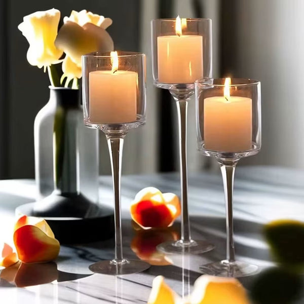 3Pc glass candle holder set
