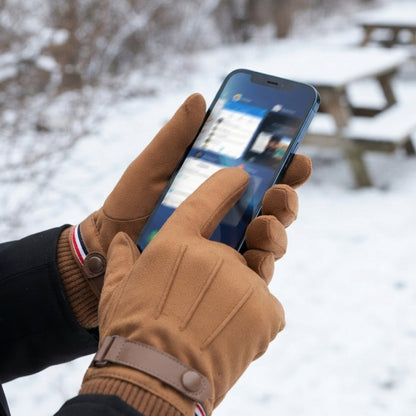 Touch Screen Winter Gloves With A Strap Buckle