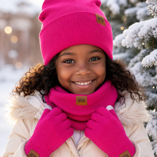 3-Piece Knitted Hat Beanie Scarf and Gloves Set