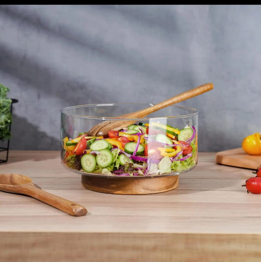 Large wooden serving bowl set