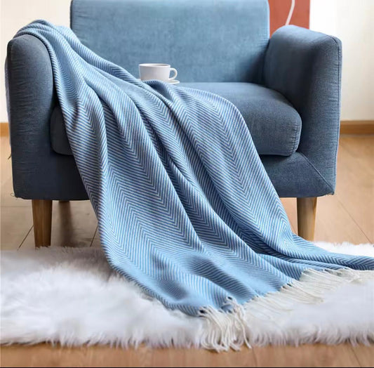 Striped knitted throw blanket