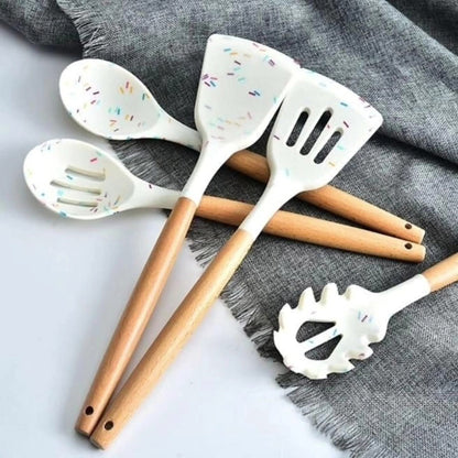 White marble  silicone cooking  spoon set