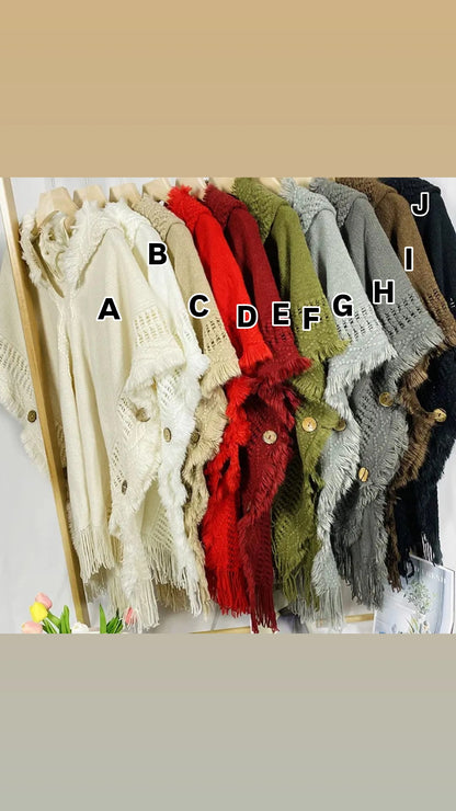 Women Knitted Hooded Shawl