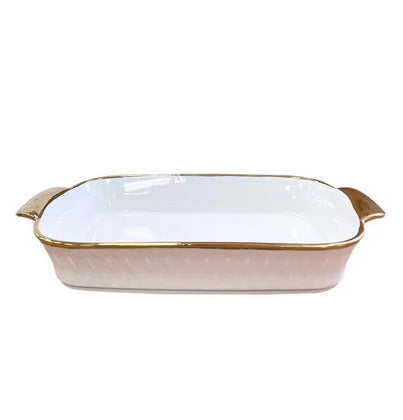 Ceramic baking tray with gold ring