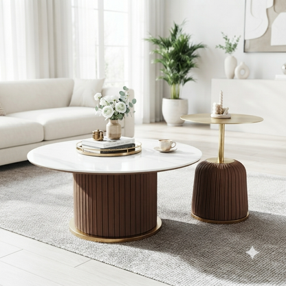 Round Coffee Table Set with  Gold Accents