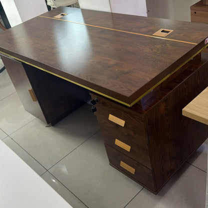 1.4M Dark Wood Office Desk with Three Drawers