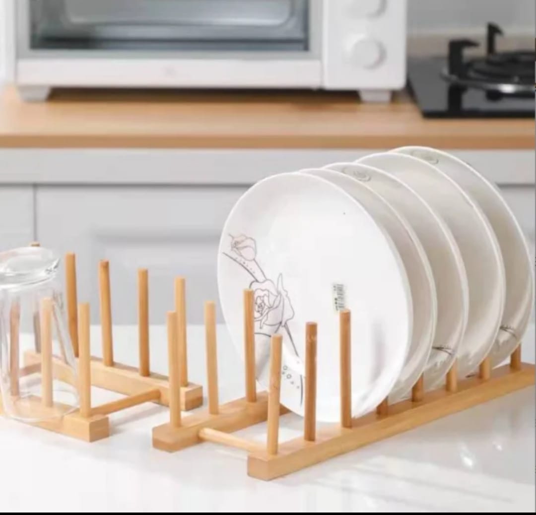 8 slot bamboo plate rack