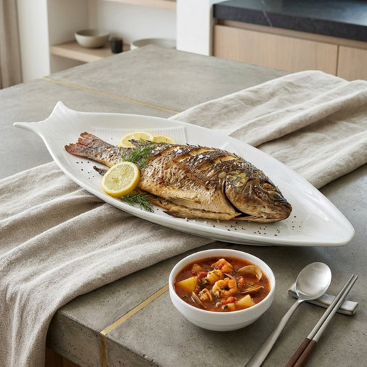 12 Piece Ceramic Fish Plate   and Sauce Bowl Set