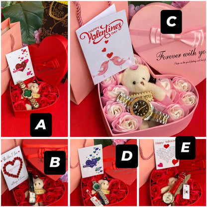Ladies Valentine Heart Gift Set with Watch and Roses