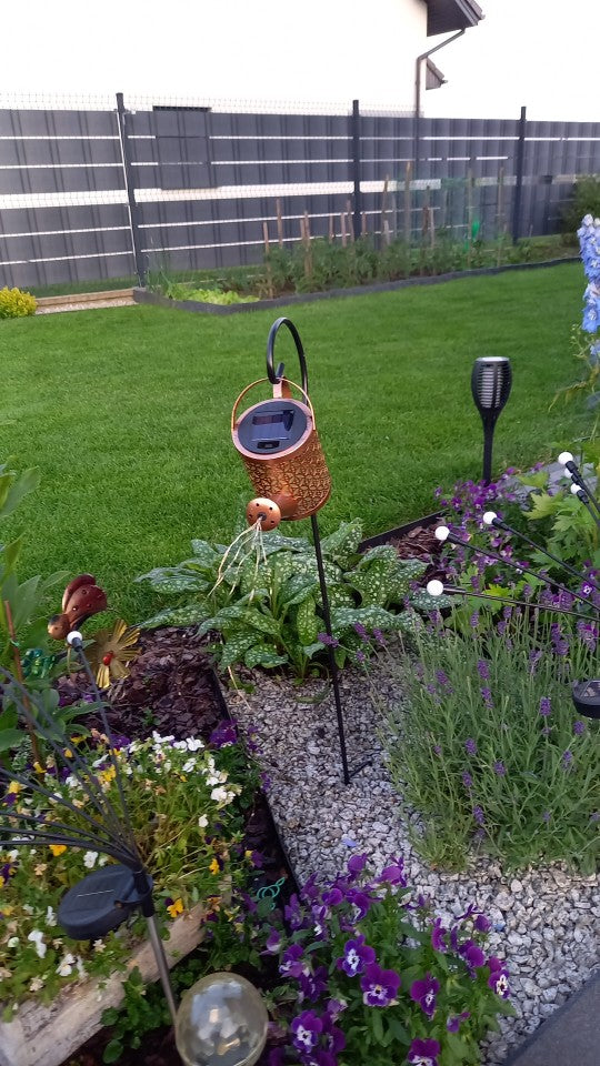 2 Piece Christmas Solar Watering Can Garden Lights  with Shepherd Hook