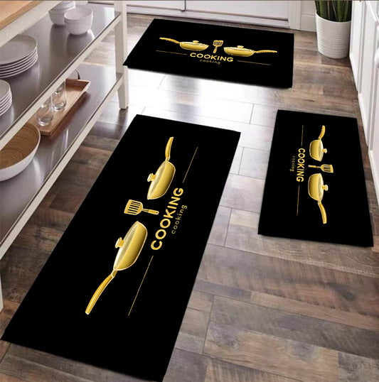 Three-piece rubber kitchen mat set