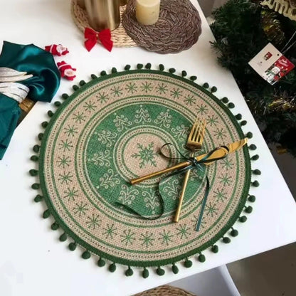 6Pc Christmas Jute Round Table Place Mats Woven Coasters
