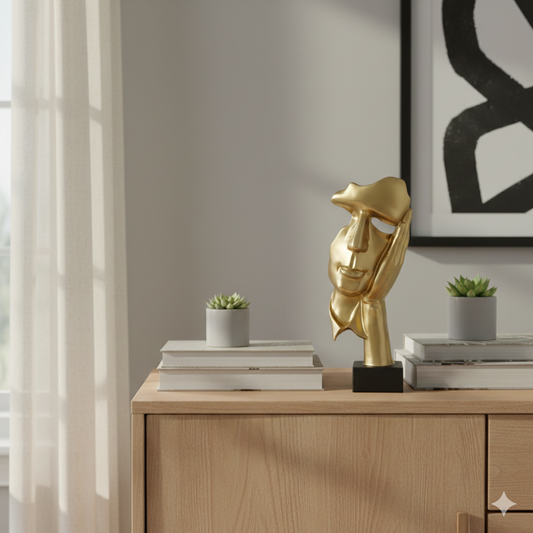 Golden Abstract Contemplation Face Sculpture