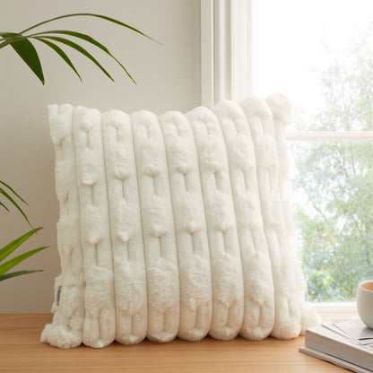 Ribbed plush fur throw pillow covers