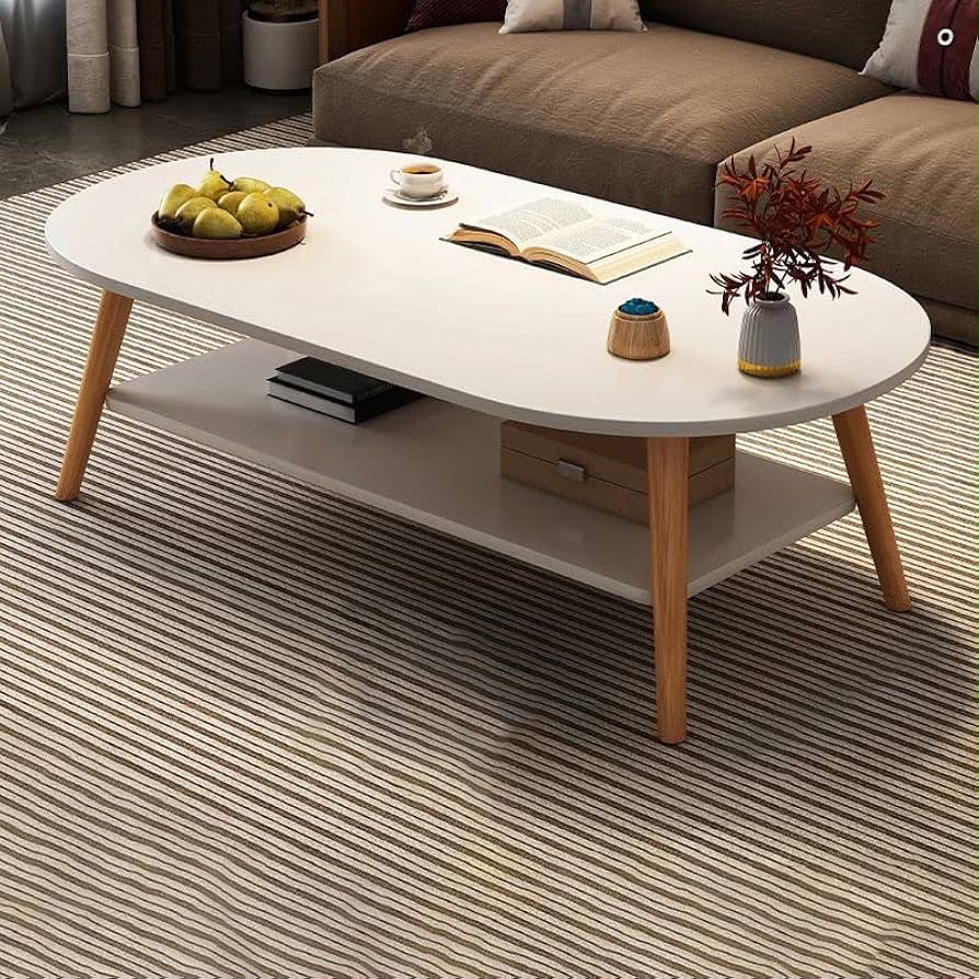 2 Tier White Coffee Table with Storage Shelf