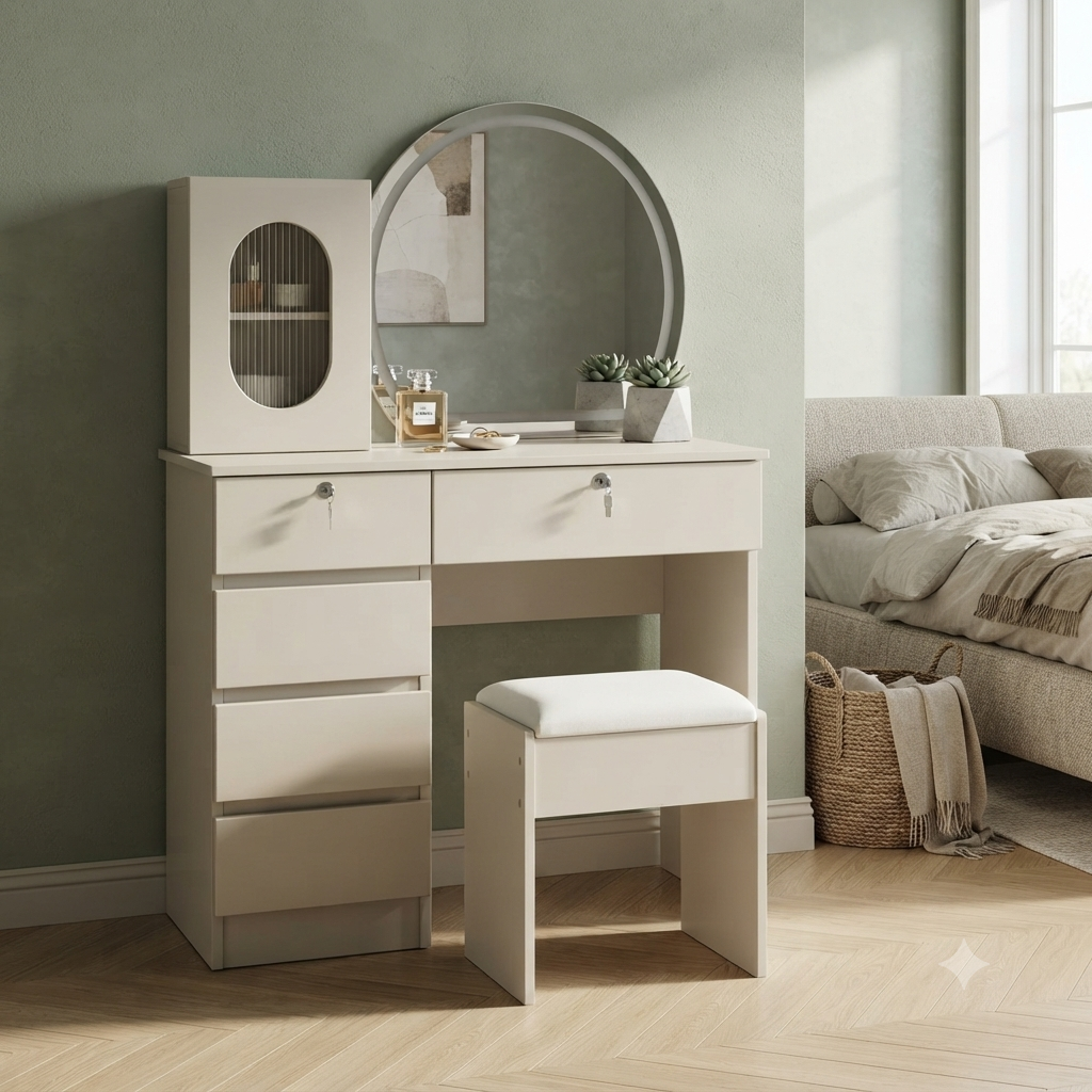 Dressing Table Set with Lighted Mirror and Stool