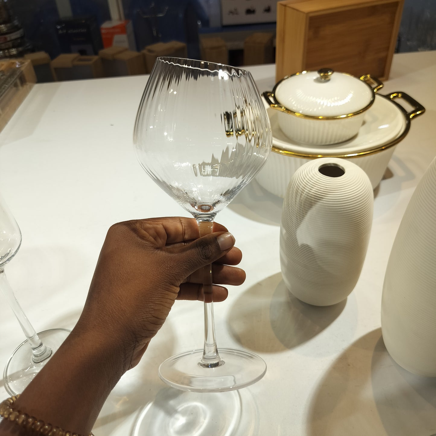 6pc Slanted ribbed wine glasses gha