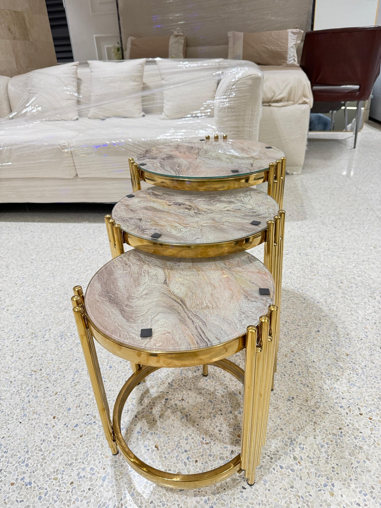 3 in 1 Nesting  glass marble effect side stool