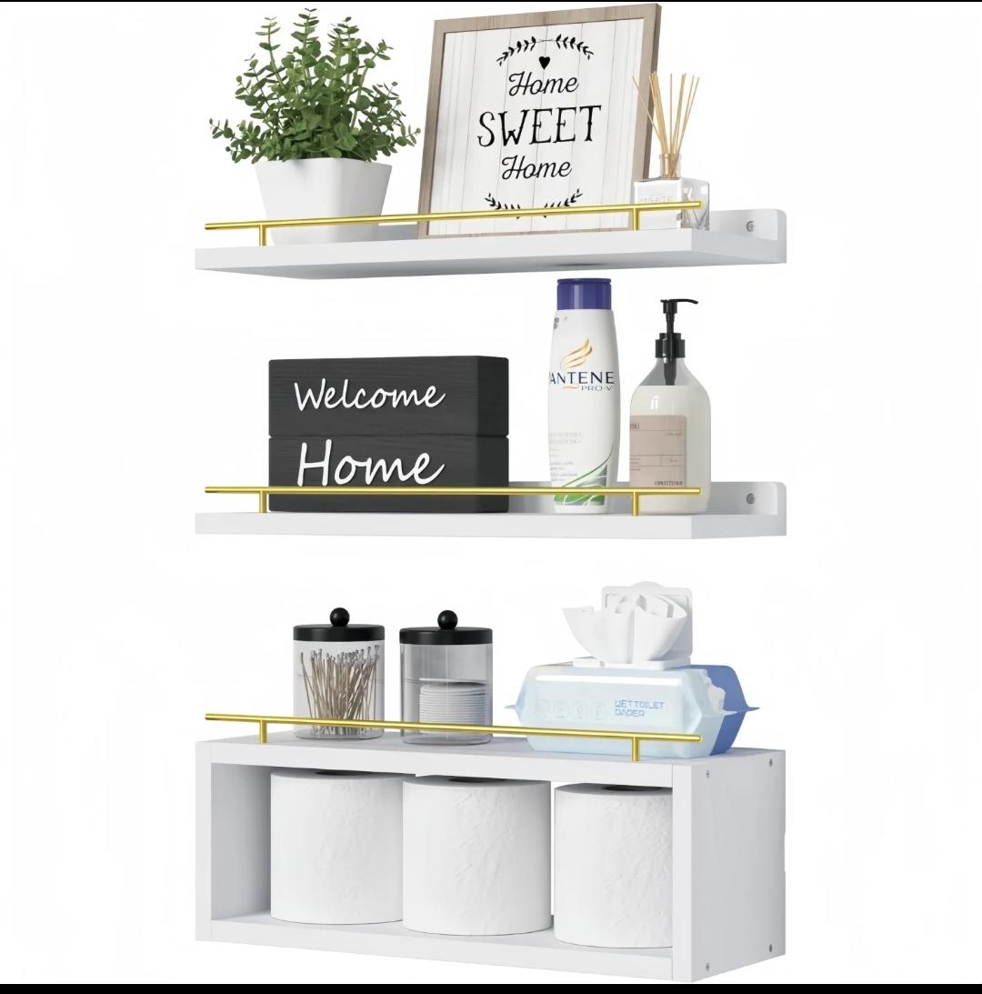 Bathroom Wooden Pine 3 in 1 Floating Shelves | Bathroom Organizer