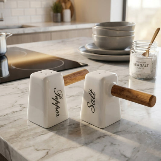 Double Salt and Pepper Shaker Set with Bamboo Stand
