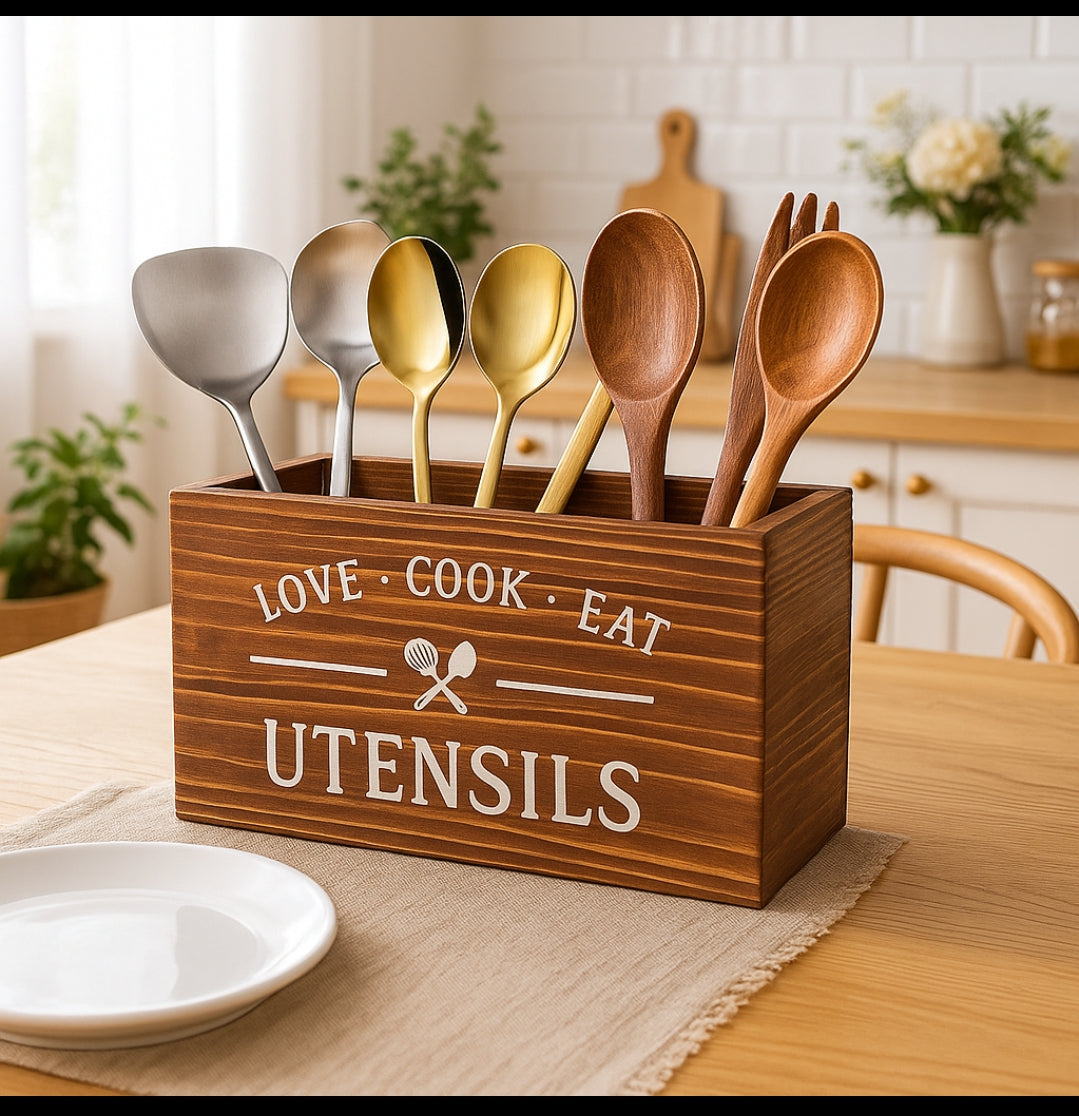 Wooden cutlery organizer