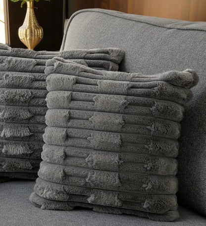 Ribbed plush fur throw pillow covers