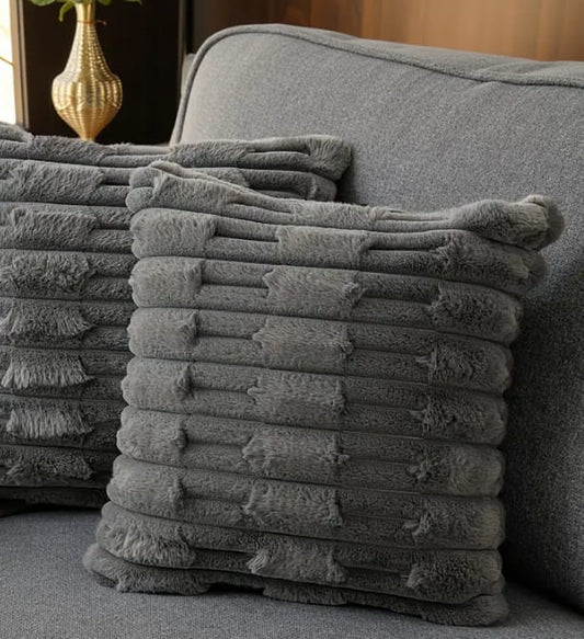 Ribbed plush fur throw pillow covers