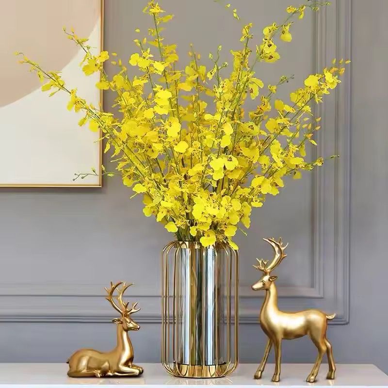 Metal bird cage flower glass vase