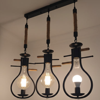 Three Head Rope Pendant Light With Bulbs