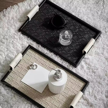 Wooden Faux Leather Vanity Tray