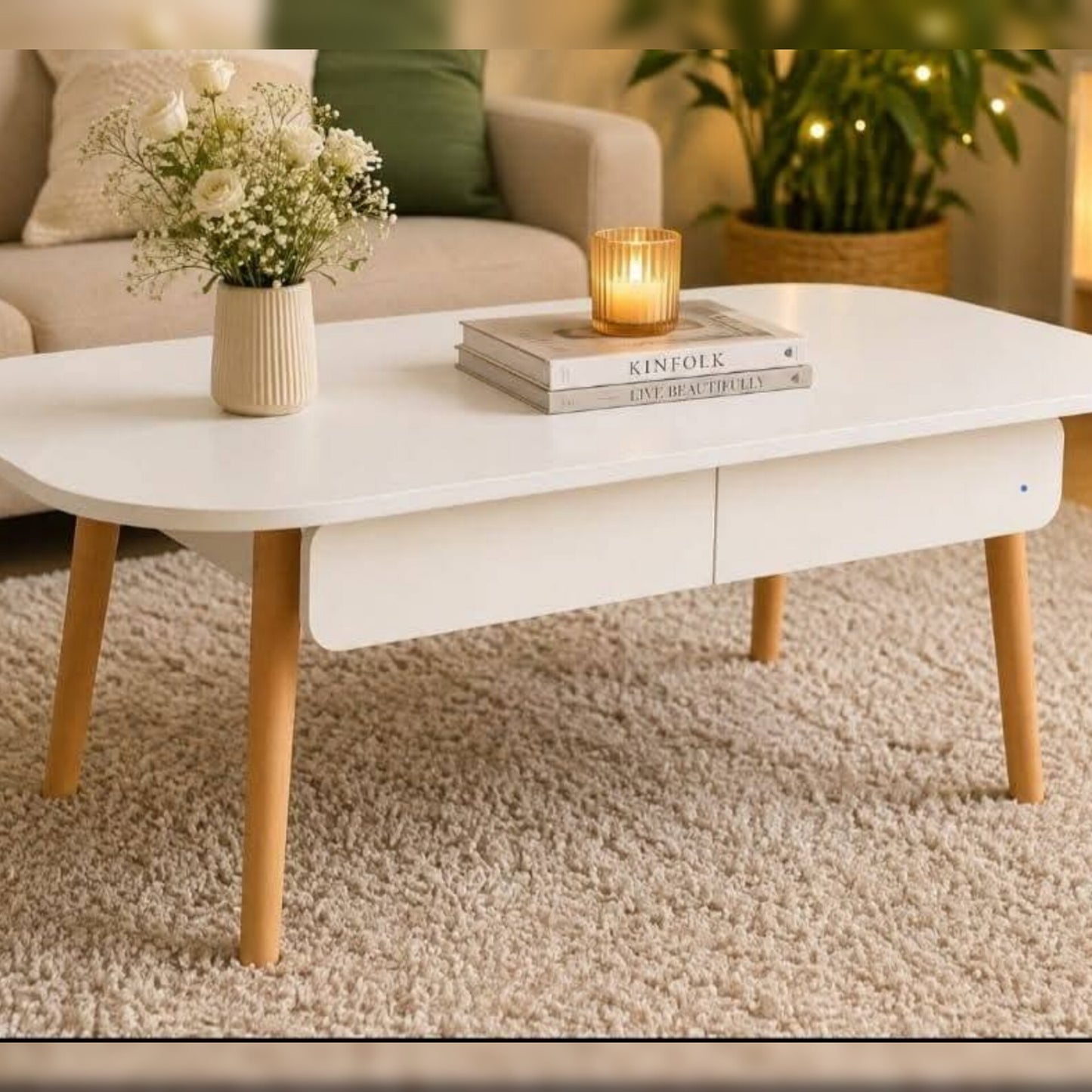 Oval Coffee Table with Drawer Storage