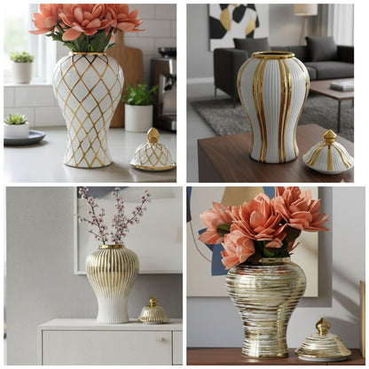 Ceramic Gold Plated White Ginger Vase