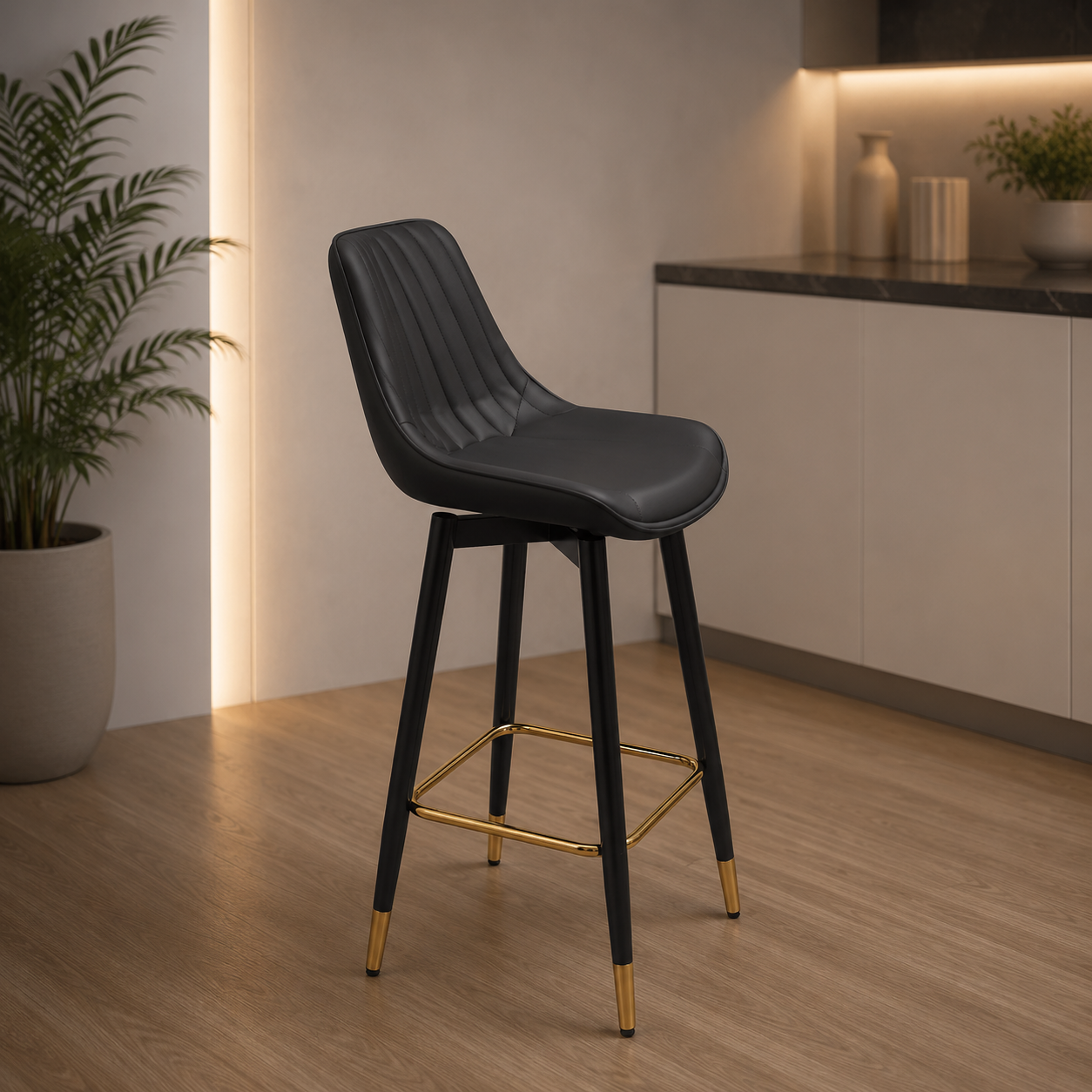 Black Bar Stool with Gold Accent Base