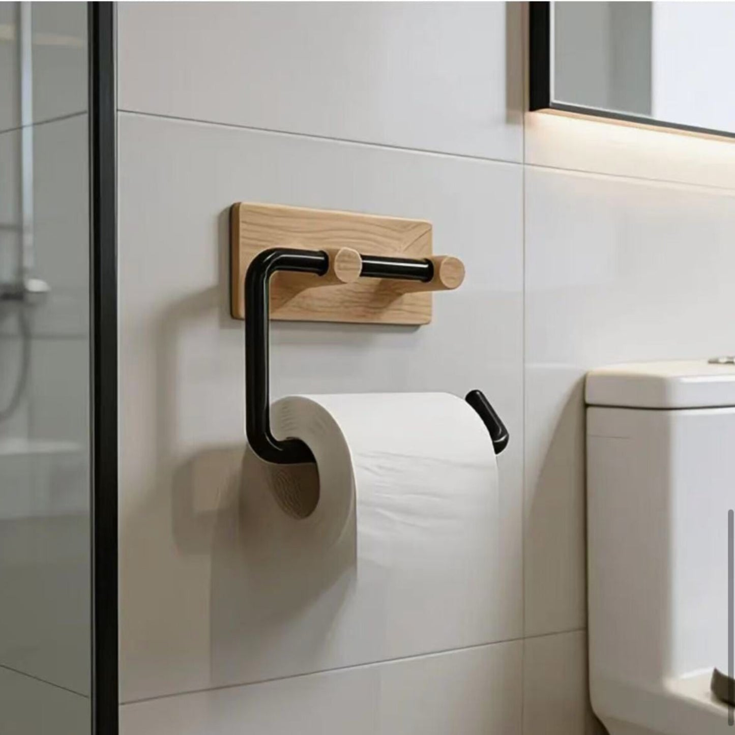 Wood Grain No Drill Toilet Paper Holder