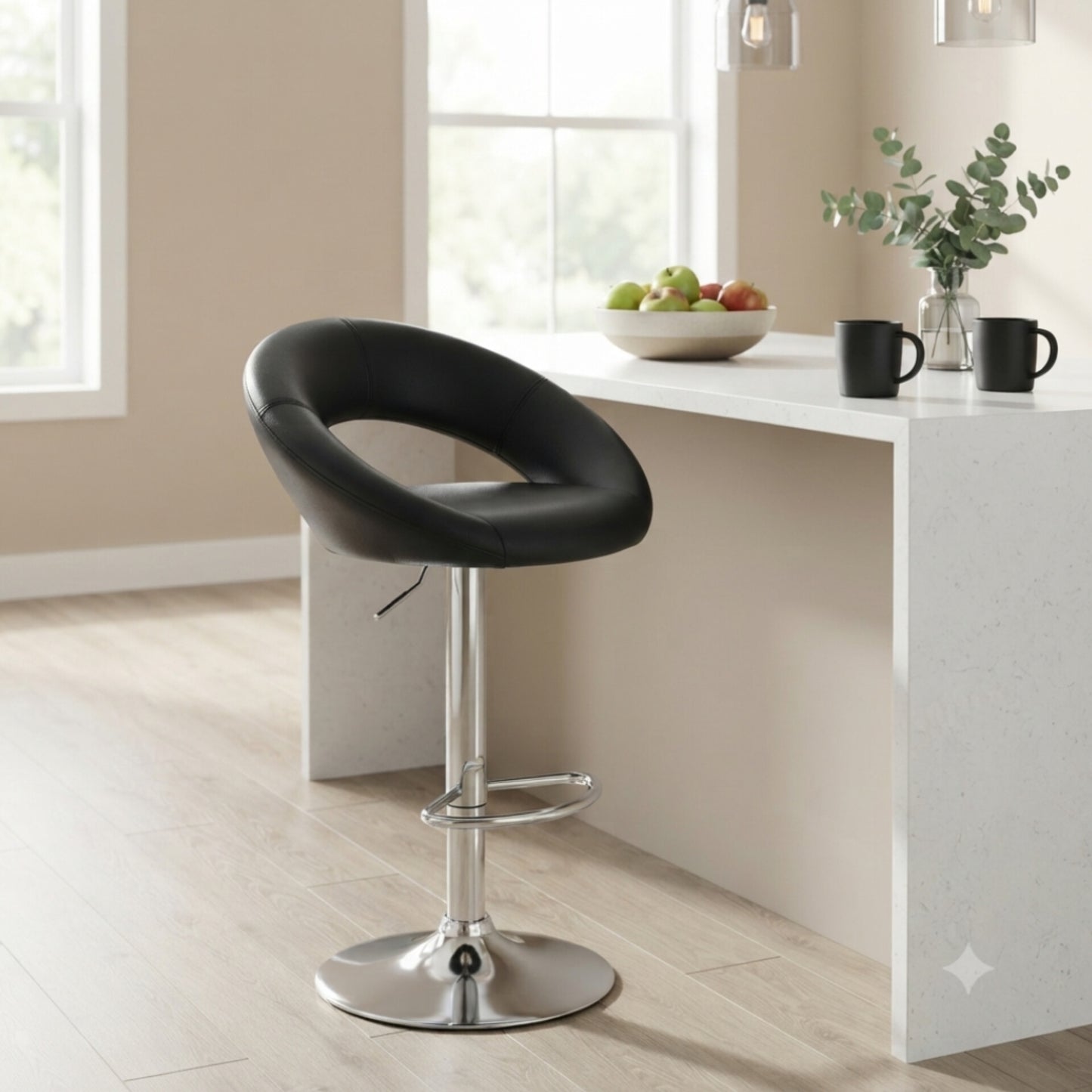 Black Leather Swivel Bar Stool