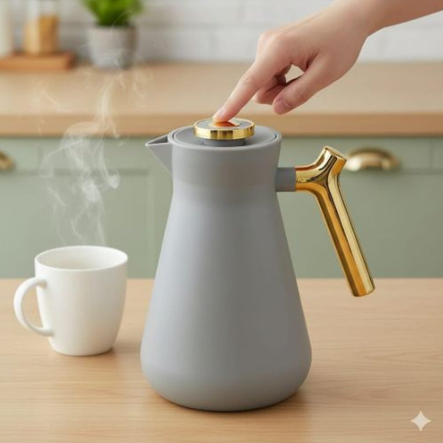 Matte Grey Vacuum Flask with Gold Handle