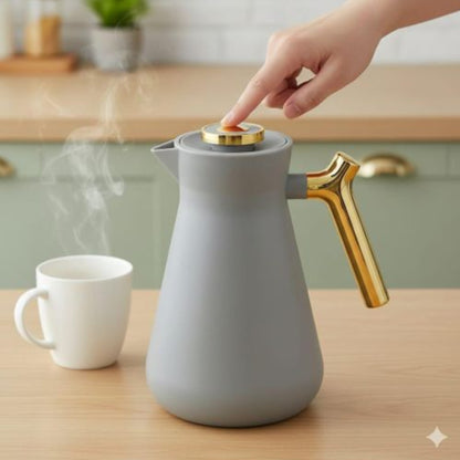 Matte Grey Vacuum Flask with Gold Handle