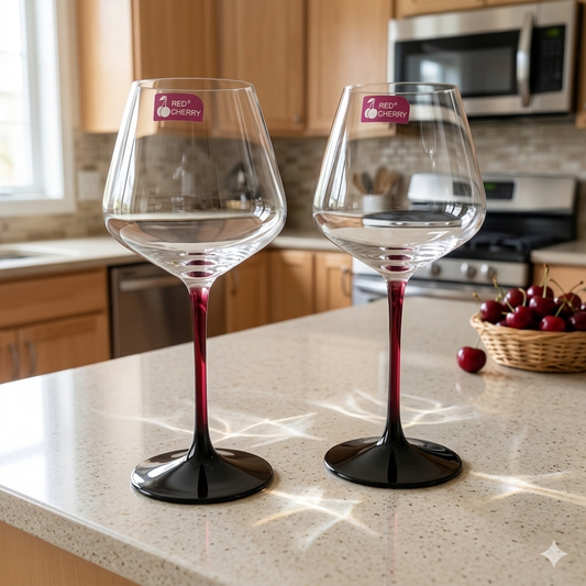 6 PC's Red Cherry Stemmed Wine Glass Set Gha