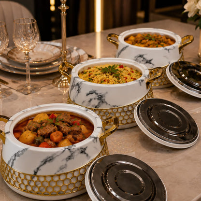 3Pc Gold Marble Hotpot Set