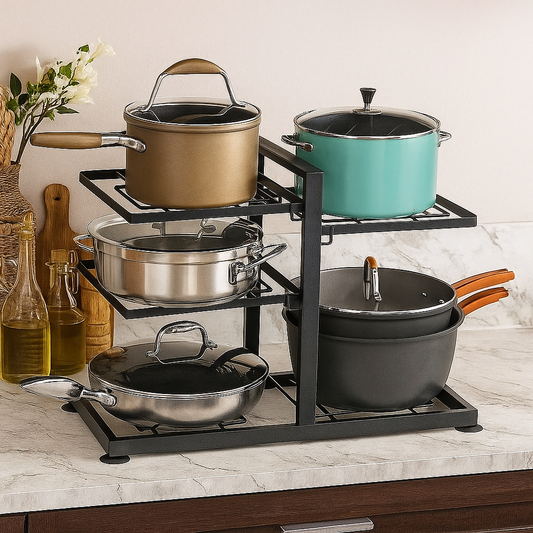 Metallic pot storage rack