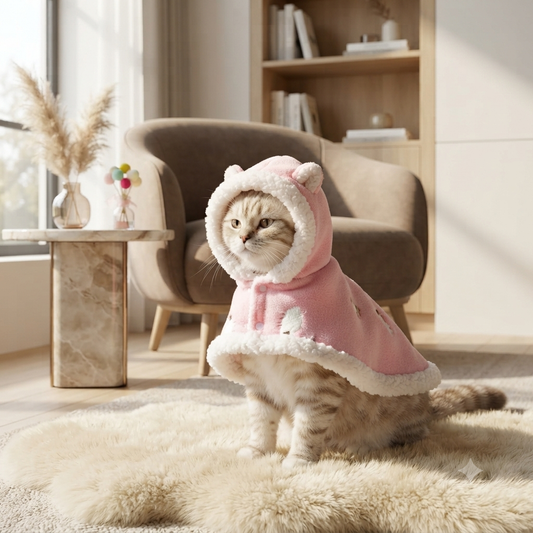 Fluffy Hooded Cat Winter Poncho