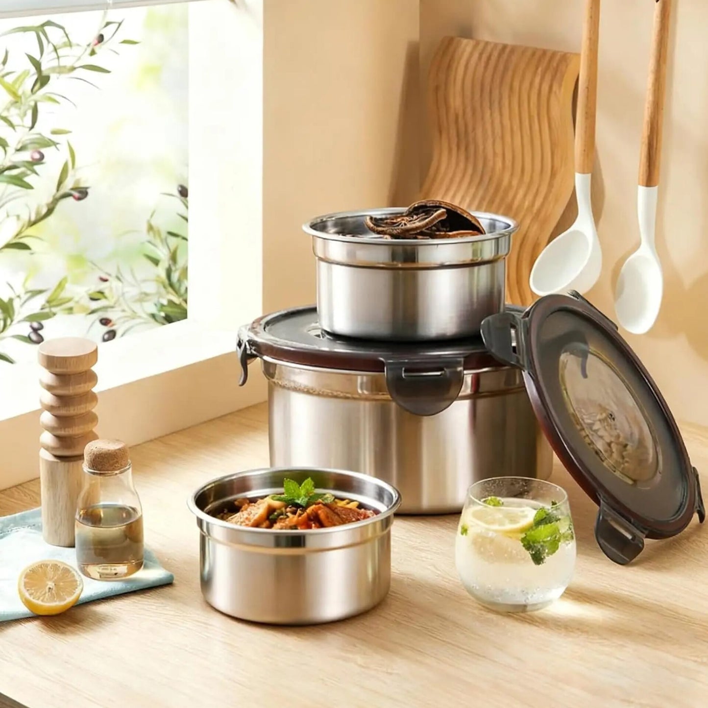 3 Pcs 304 Stainless Steel Leak Proof Lunch Box Set