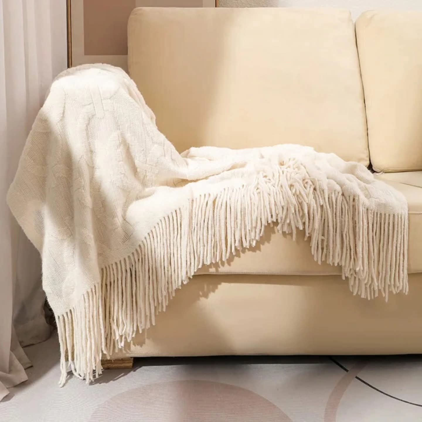 Knitted Sofa Throw Blanket with Tassels