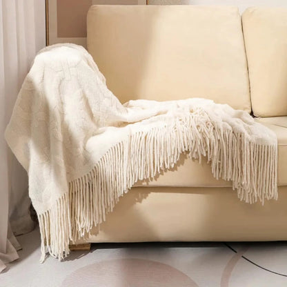 Knitted Sofa Throw Blanket with Tassels