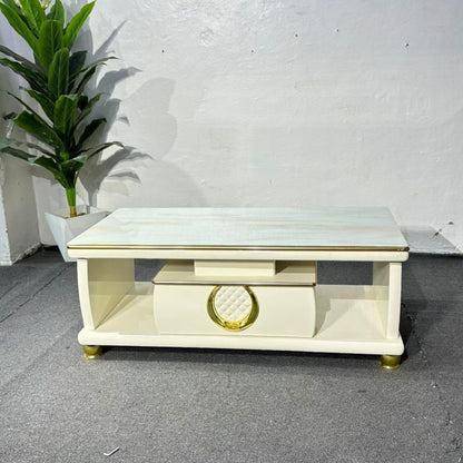 Rectangular Coffee Table with Storage Drawer and Gold Trim