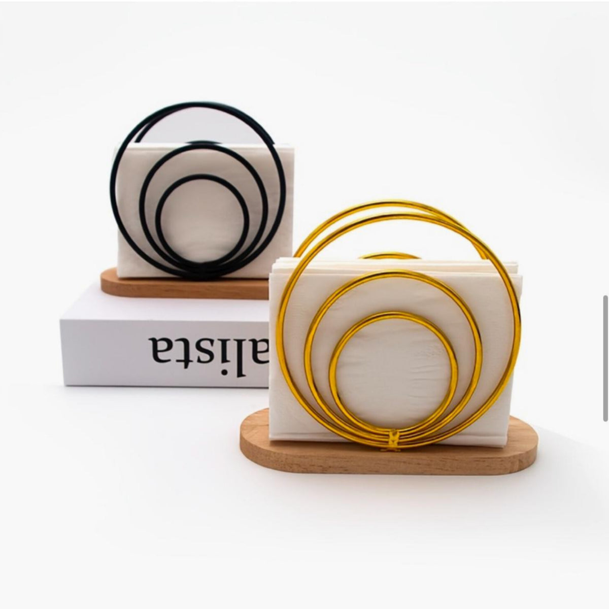 Metal Napkin Holder with Wooden Base